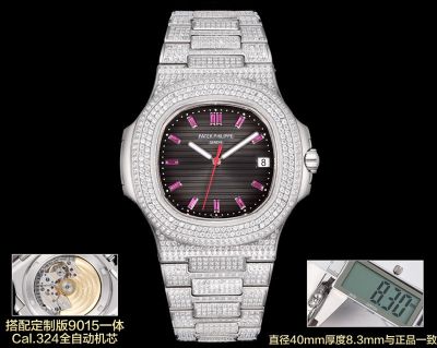 Patek Philippe Nautilus 9015 Movement 316LSteel 40mm Full Diamond With Pink Scales Men Watch